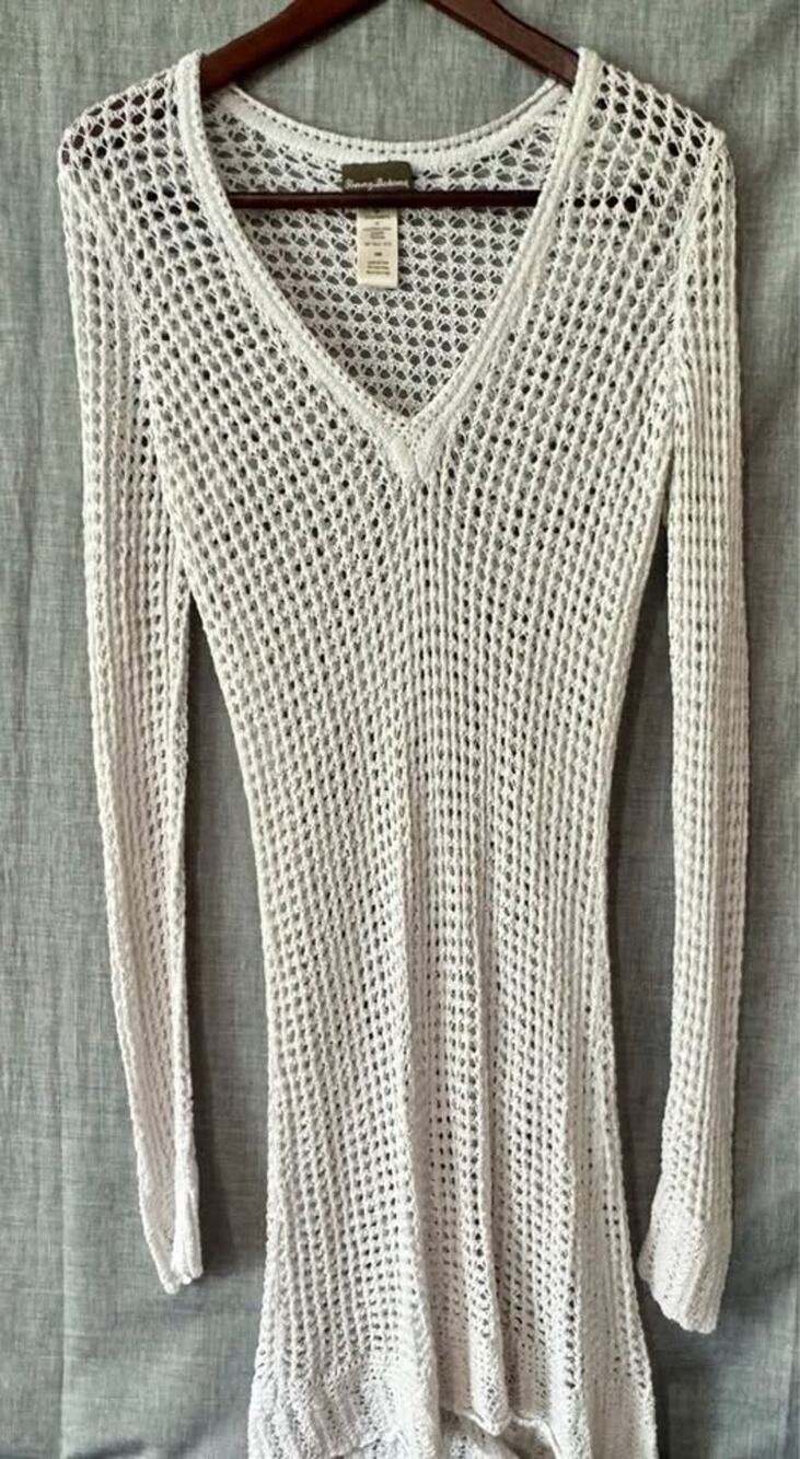Tommy Bahama Women’s Bathing Suit Cover White Medium Long Sleeve Lightweight